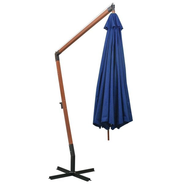 vidaXL Hanging Garden Parasol Azure blue Solid fir wood pole Large