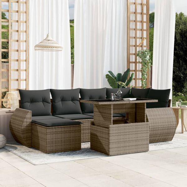 vidaXL Garden Sofa Set Grey PE Rattan, powder-coated steel, tempered glass