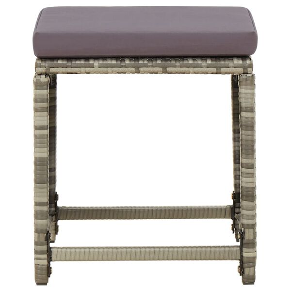 vidaXL Patio Stools 4 pcs with Cushions Poly Rattan Grey