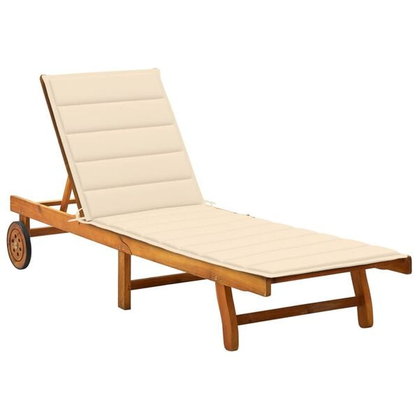 vidaXL Sunlounger Brown with cream cushion Solid Acacia wood Standard