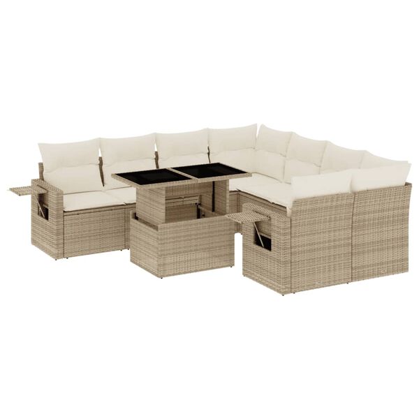 vidaXL Garden Sofa Set Beige PE Rattan Large Adjustable Armrests