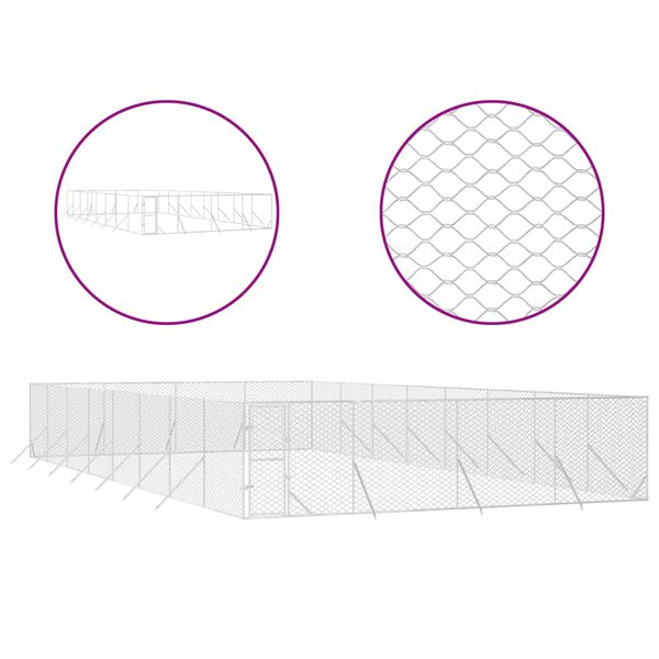 vidaXL Outdoor Dog Kennel Silver Galvanized Steel Large Durable