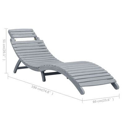 Dimensioned image of grey curved lounge chair showing length, width, and height