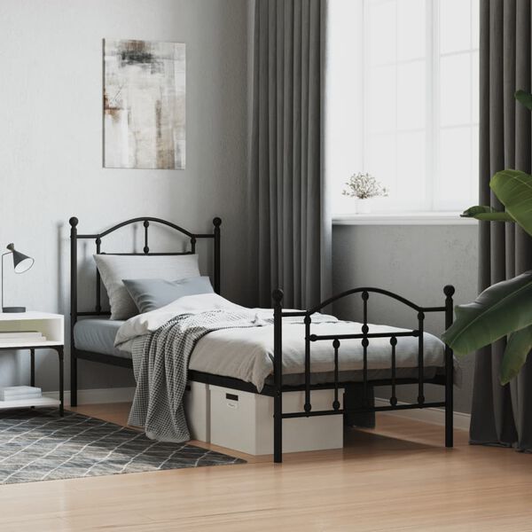 vidaXL Bed Frame Black Steel 35.4 x 74.8 in Bed Frame Rectangular