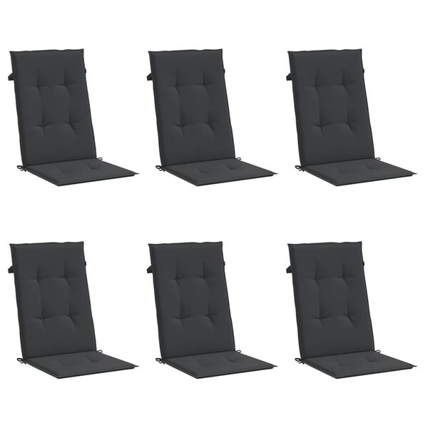 vidaXL Highback Chair Cushion Set of 6 Black 100% polyester