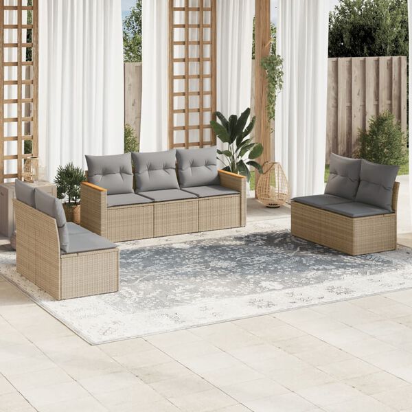 vidaXL Garden Sofa Set Mix beige Poly Rattan, Powder-Coated Steel, Polyester