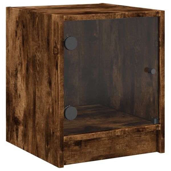 vidaXL Bedside Cabinet Smoked Oak Engineered Wood, Glass Compact
