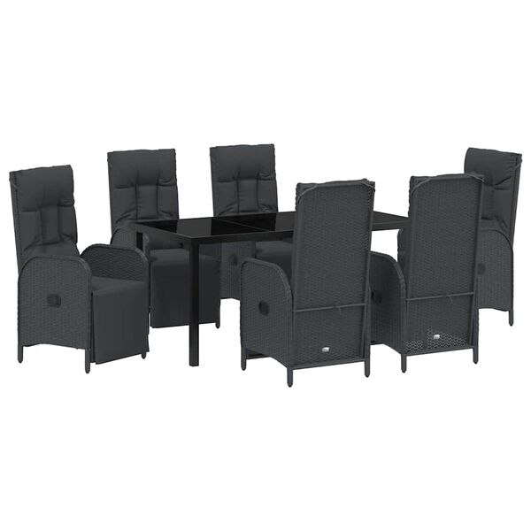 vidaXL Garden Dining Set with Cushion 7 pcs Black Poly Rattan