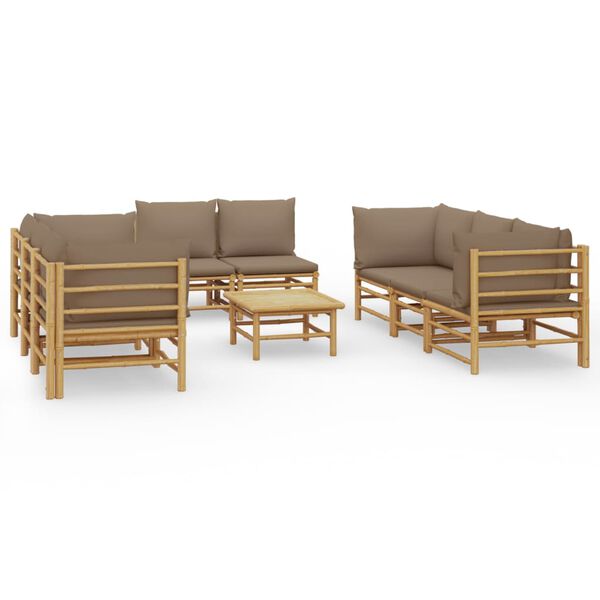 vidaXL Garden Lounge Set Taupe Bamboo, 100% polyester fabric Large