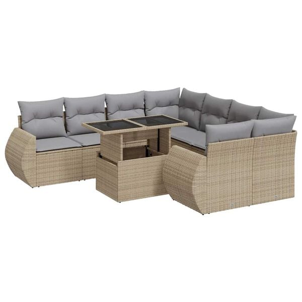 vidaXL Patio Sofa Set Beige PE rattan Large Adjustable Armrests