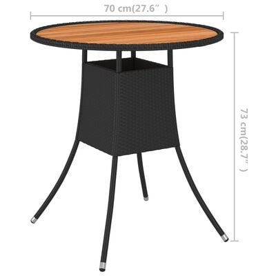 vidaXL Patio Dining Table Black Ø 27.6" Poly Rattan and Solid Acacia Wood
