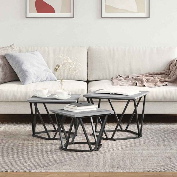 vidaXL Coffee Table 3 pcs Grey sonoma 19.7" x 19.7" x 15.7