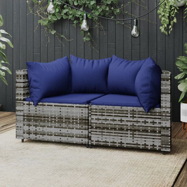 vidaXL Patio Corner Sofa Gray, Dark Blue
