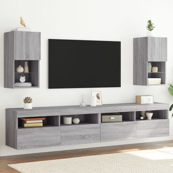 vidaXL TV Stands with LED Lights 2 pcs Gray Sonoma 12"x11.8"x23.6"
