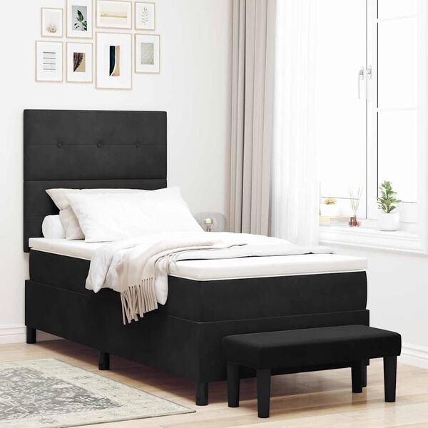 vidaXL Box Spring Bed with Mattress Black 39.4" x 78.7" Velvet