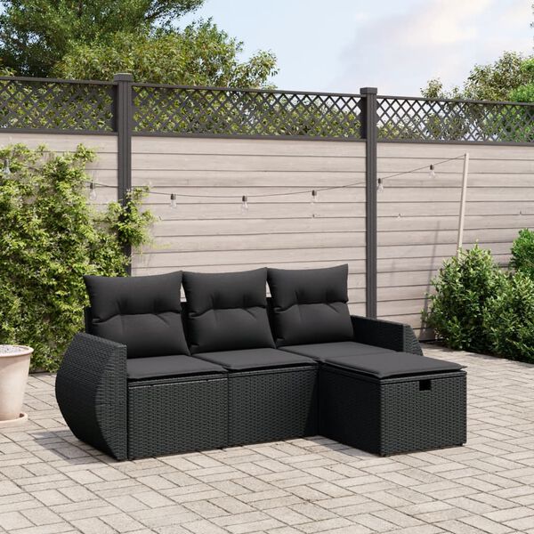 vidaXL Garden Sofa Set Black Poly Rattan, Powder-Coated Steel Large