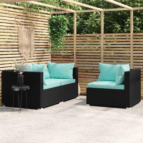 vidaXL Garden Lounge Set Black with Aqua Cushions