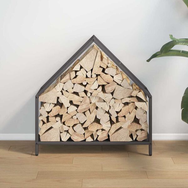 vidaXL Firewood Rack Black 23.6x9.8x23.6" Cold-rolled steel