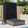 vidaXL Double Sun Lounger with Roof and Curtains Gray Poly Rattan