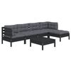 vidaXL Garden Lounge Set Black Solid pinewood, polyester 6 Piece Set