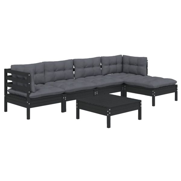 vidaXL Garden Lounge Set Black Solid pinewood, polyester 6 Piece Set
