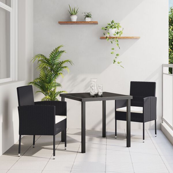 vidaXL Garden Dining Set with Cushion 7 pcs Black Poly Rattan
