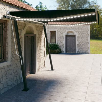 vidaXL Manual Retractable Awning with LED 13.1'x9.8' Anthracite