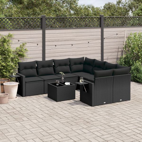vidaXL Garden Sofa Set Black PE rattan, powder-coated steel, tempered glass