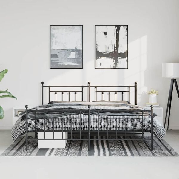 vidaXL Bed Frame Black Steel Full Bed Frame Rectangular Industrial