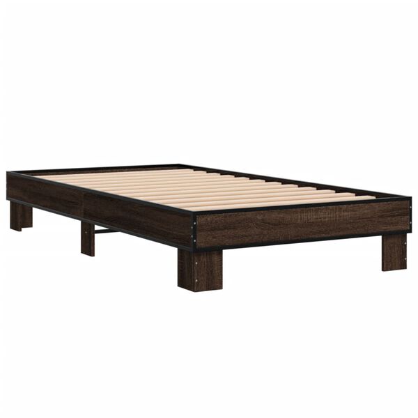 vidaXL Bed Frame Brown Oak Engineered wood, Metal, Plywood Twin Durable