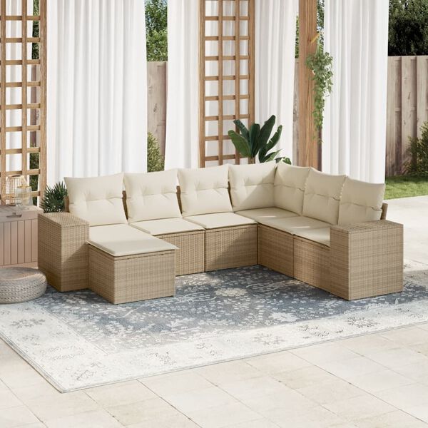 vidaXL Garden Sofa Set Beige PE rattan, powder-coated steel Large