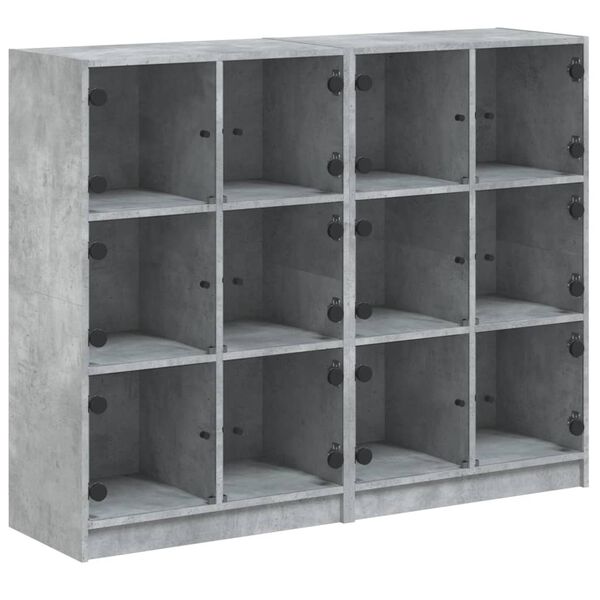vidaXL Bookcase Concrete Gray Engineered Wood, Glass Medium Bookcase