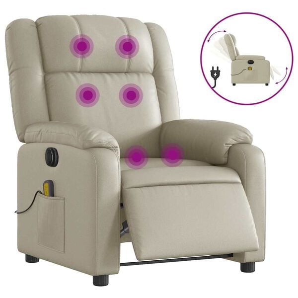 vidaXL Electric Massage Recliner Chair Cream Faux leather, metal, plywood