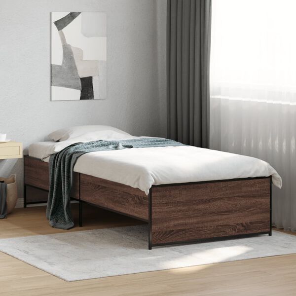 vidaXL Bed Frame Brown Oak Engineered wood, Steel Small Single Durable