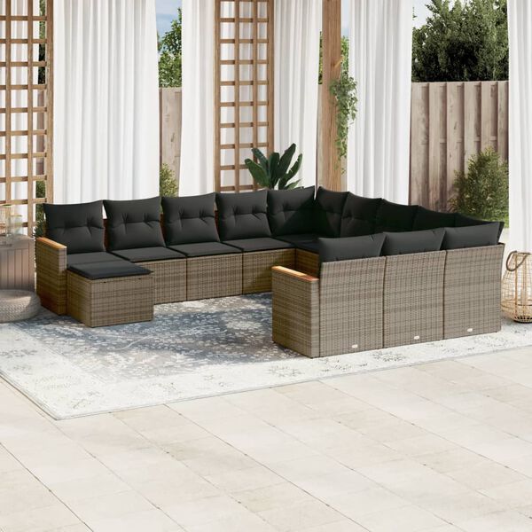 vidaXL Outdoor Sofa Set Grey PE wicker, powder-coated steel, polyester L