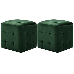 vidaXL Pouffe Green Velvet, Wood 11.8 x 11.8 x 11.8 in Cube Ottoman