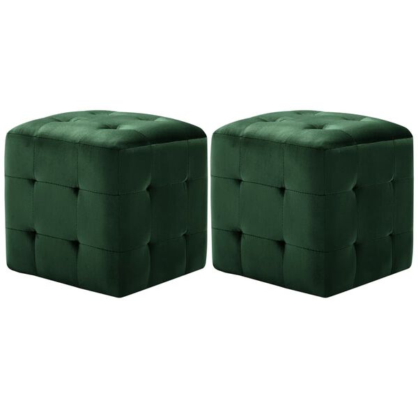 vidaXL Pouffe Green Velvet, Wood 11.8 x 11.8 x 11.8 in Cube Ottoman
