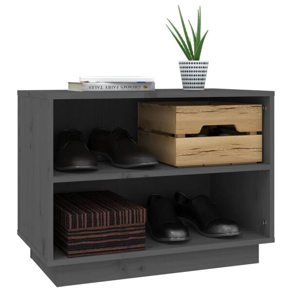 vidaXL Shoe Cabinet Grey 23.6x13.4x17.7" Solid Wood Pine