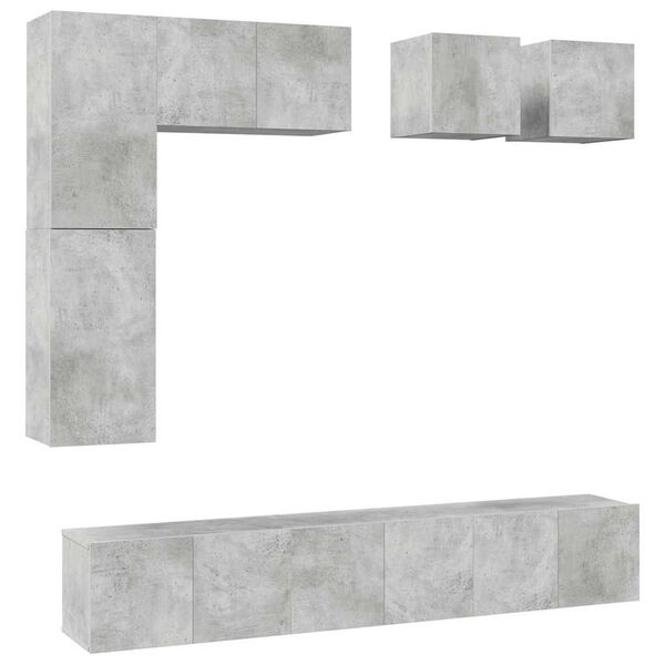vidaXL 8 Piece TV Stand Set Concrete Gray Engineered Wood