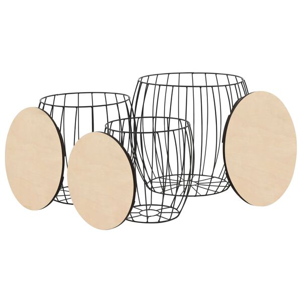 vidaXL Coffee Table Set 3 Pieces Poplar Plywood Iron