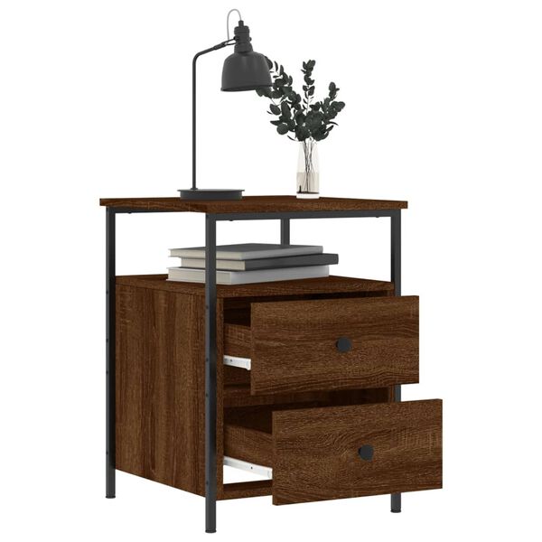 vidaXL Bedside Cabinet Brown Oak Engineered Wood, Iron Adjustable Feet
