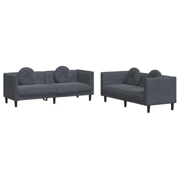 vidaXL Sofa Set Dark Gray Velvet (100% polyester), plywood, solid wood