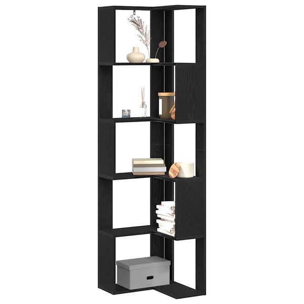 vidaXL Corner Bookcase Black oak 50 x 50 x 179 cm Engineered wood