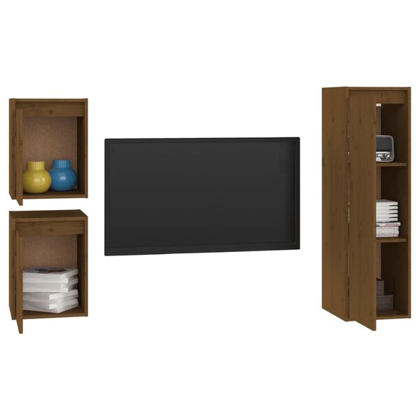 vidaXL TV Cabinet Set of 3 Honey brown Solid pinewood Medium