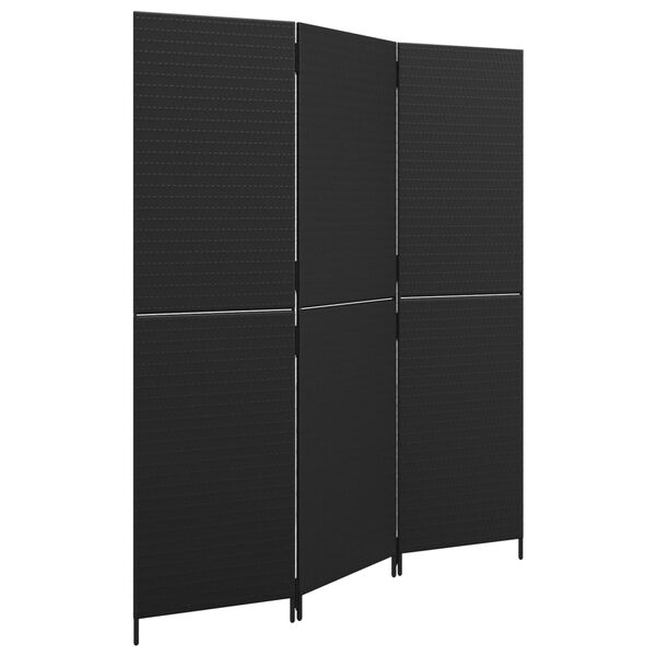 vidaXL Room Divider 3 Panels Black Poly Rattan