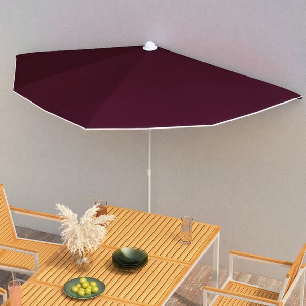 vidaXL Garden Half Parasol with Pole 70.9"x35.4" Bordeaux Red