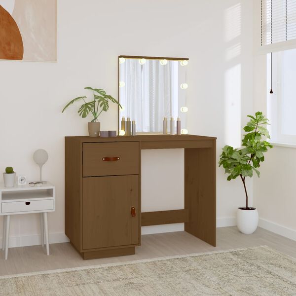 vidaXL Dressing Table Honey brown Solid pine wood Standard