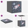 vidaXL Foldable Storage Box Set of 4 Grey with rocket pattern