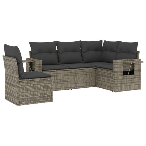 vidaXL Garden Sofa Set Grey PE rattan, powder-coated steel, fabric Large