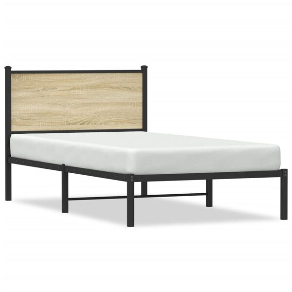 vidaXL Bed Frame Sonoma oak Steel, engineered wood Twin Bed Frame